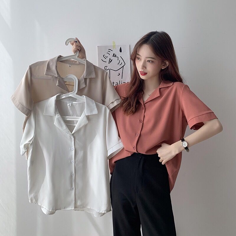 Áo Sơ Mi Tay Ngắn Dáng Rộng Kiểu Hàn Quốc Thời Trang Mùa Hè Cho Nữ