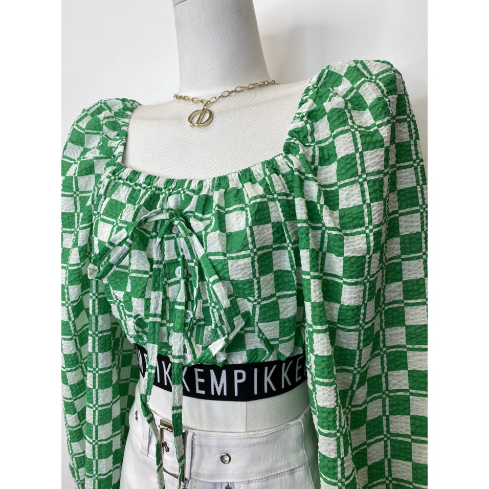 ÁO CROPTOP Ô VUÔNG LAI BO CHUN (A2381)