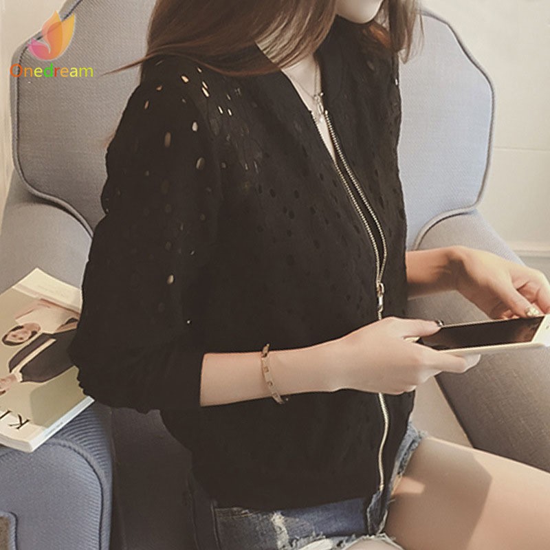 Áo khoác bomber phối ren phong cách năng động trẻ trung dành cho nữ