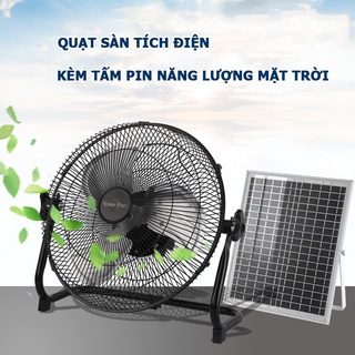 Quạt tích điện năng lượng mặt trời Solar Fan, quạt sàn SIÊU MÁT 12000mAh, kèm tấm pin NLMT 12W