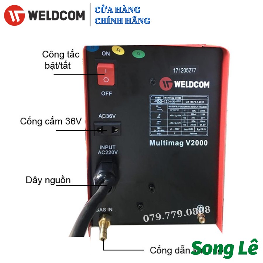 Máy hàn Mig không dùng khí Weldcom V2000 (hàng chính hãng)