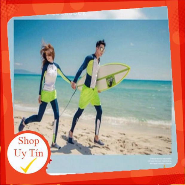 Bộ đồ bơi bikini đôi tay dài nam nữ xanh neon siêu đẹp