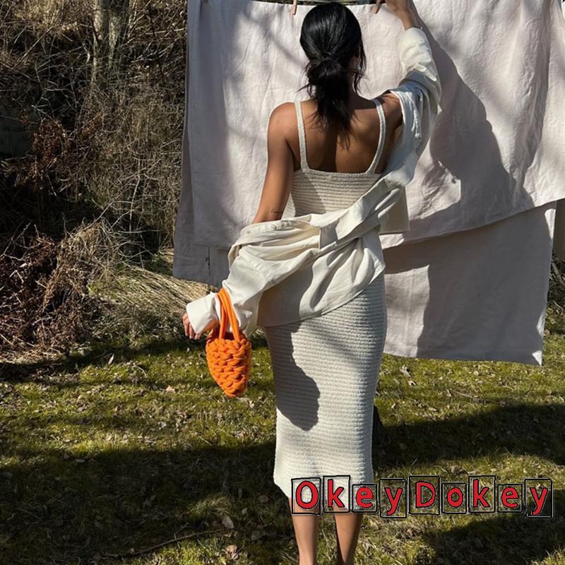 Đầm Midi Không Tay Hở Lưng Màu Trơn Thời Trang Dành Cho Nữ