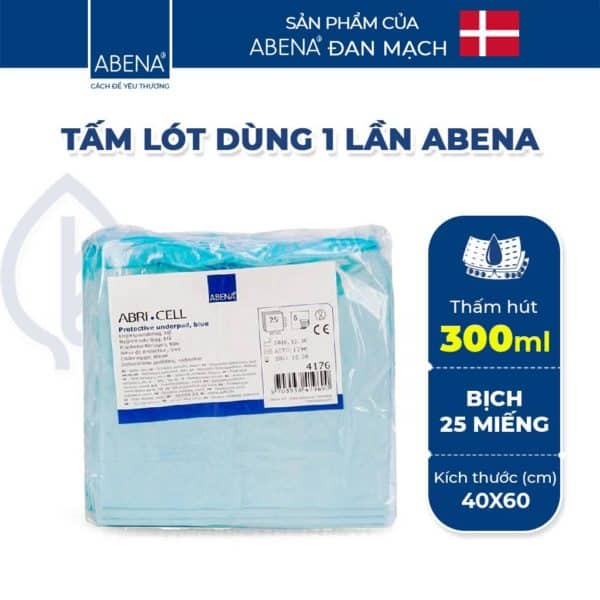 Tấm lót dùng 1 lần cho trẻ sơ sinh, phụ nữ sau sinh, người già, Abena Đan Mạch, gói 25 miếng 40x60cm, thấm hút 300ml