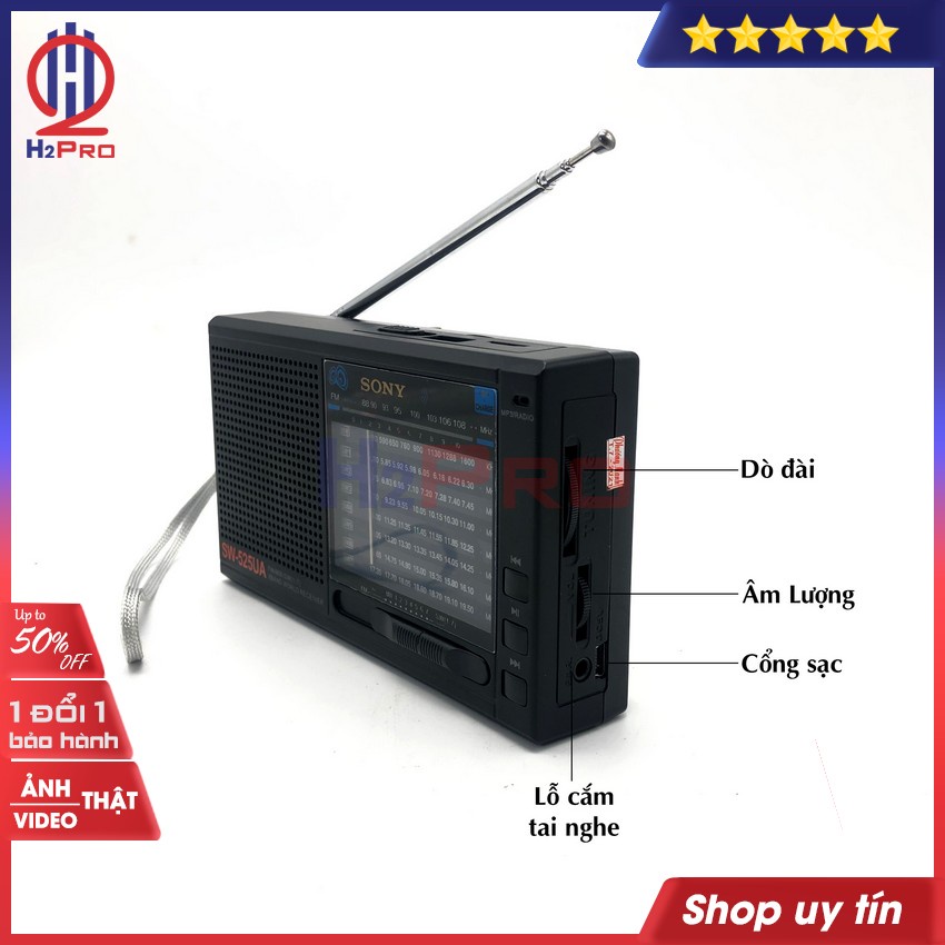 Đài radio FM Sony SW-525UA, 9 Band, Đọc USB, Thẻ nhớ, nghe đài trong nước và nước ngoài (tặng pin sạc và dây sạc 79K)