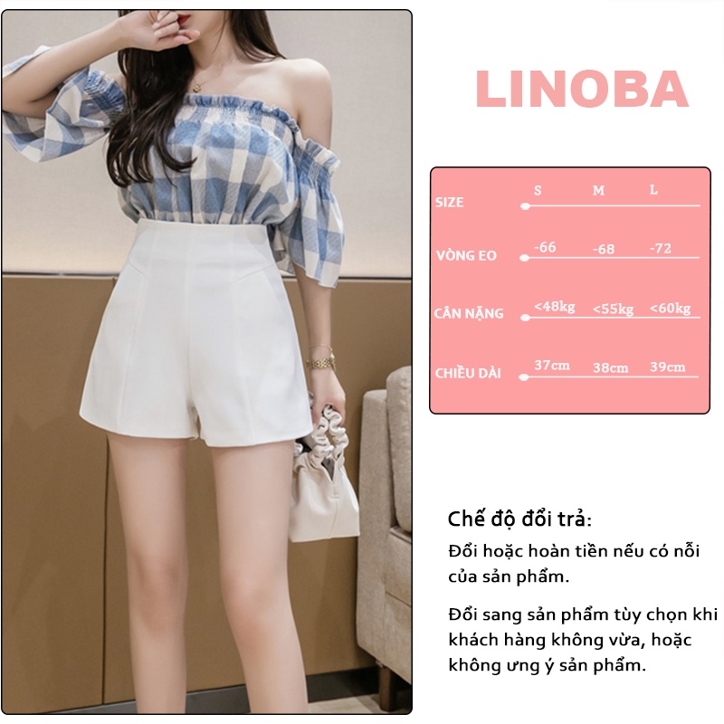 Quần short nữ lưng cao LINOBA, Quần Short Nữ ống rộng cạp cao trắng mặc thoáng mát QS04