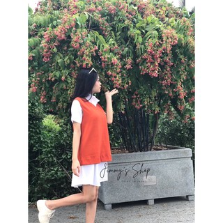 Sét Sơ Mi Giấu Quần Phối Áo Gile Cam - Freesize