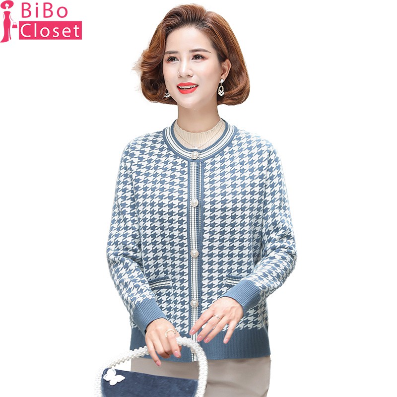 #YY6605 ÁO LEN CỔ TRÒN DÀI TAY ĐÓNG CÚC ĐỒ THU ĐÔNG, DÀNH CHO MẸ, CHO NGƯỜI TRUNG NIÊN HÀNG QUẢNG CHÂU MỚI HOT 2021