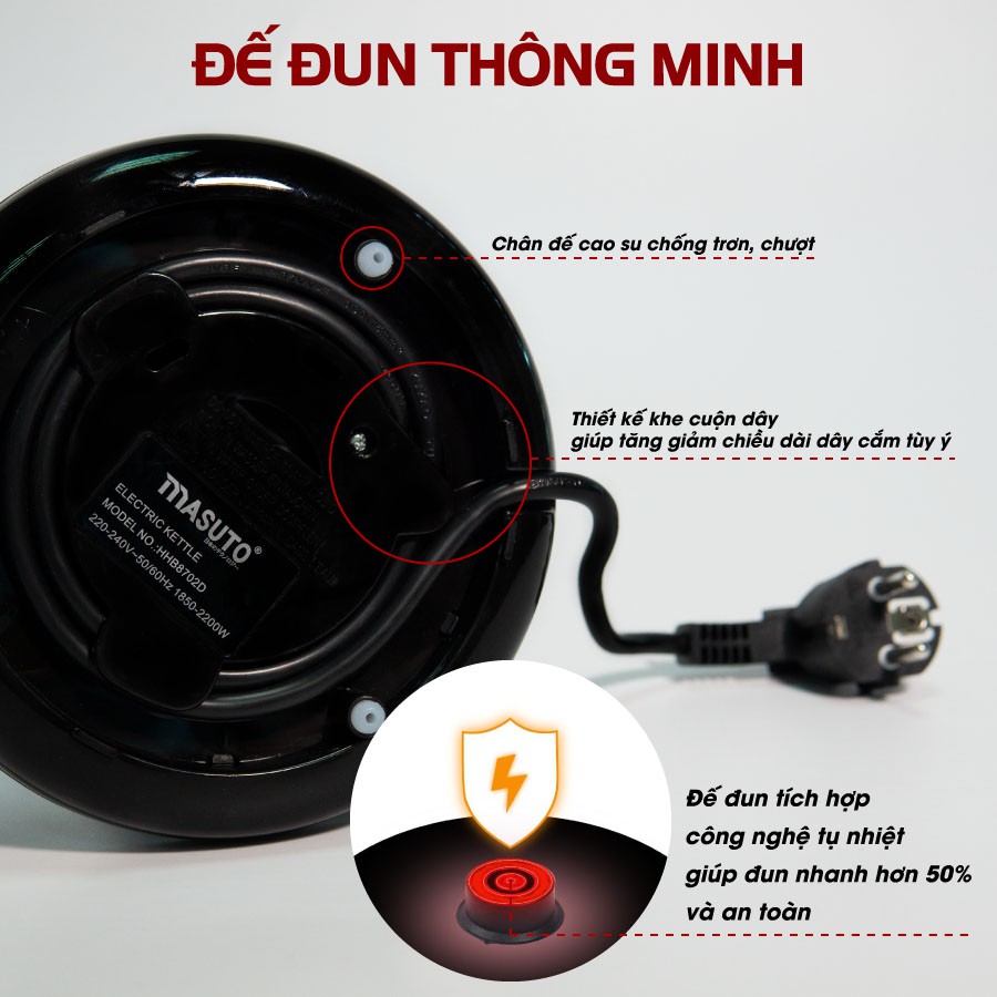 [MUA 1 TẶNG 1] Ấm Siêu Tốc Thông Minh 3in1 CHÍNH HÃNG Masuto Công Nghệ Nhật Bản