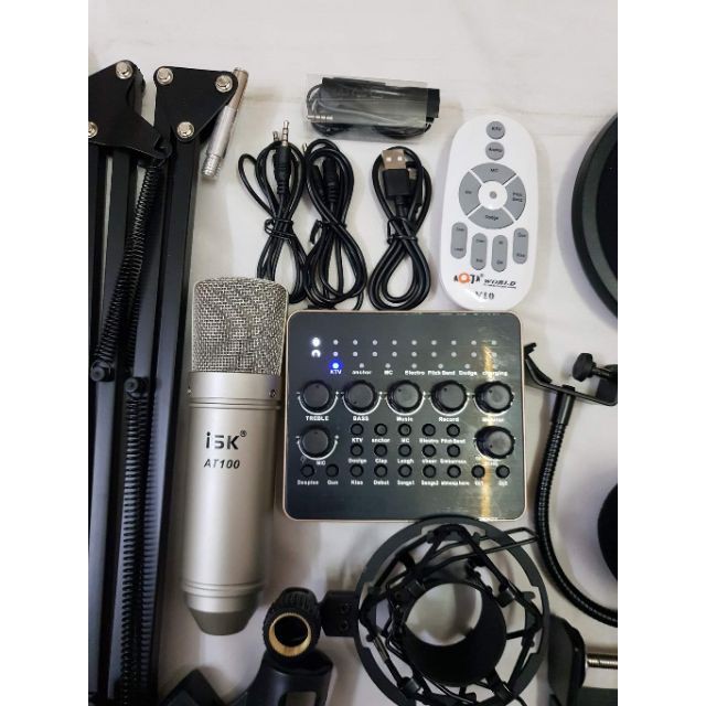 Combo mic thu âm ISK AT100 sound card v10 hát live stream, karaoke giá rẻ
