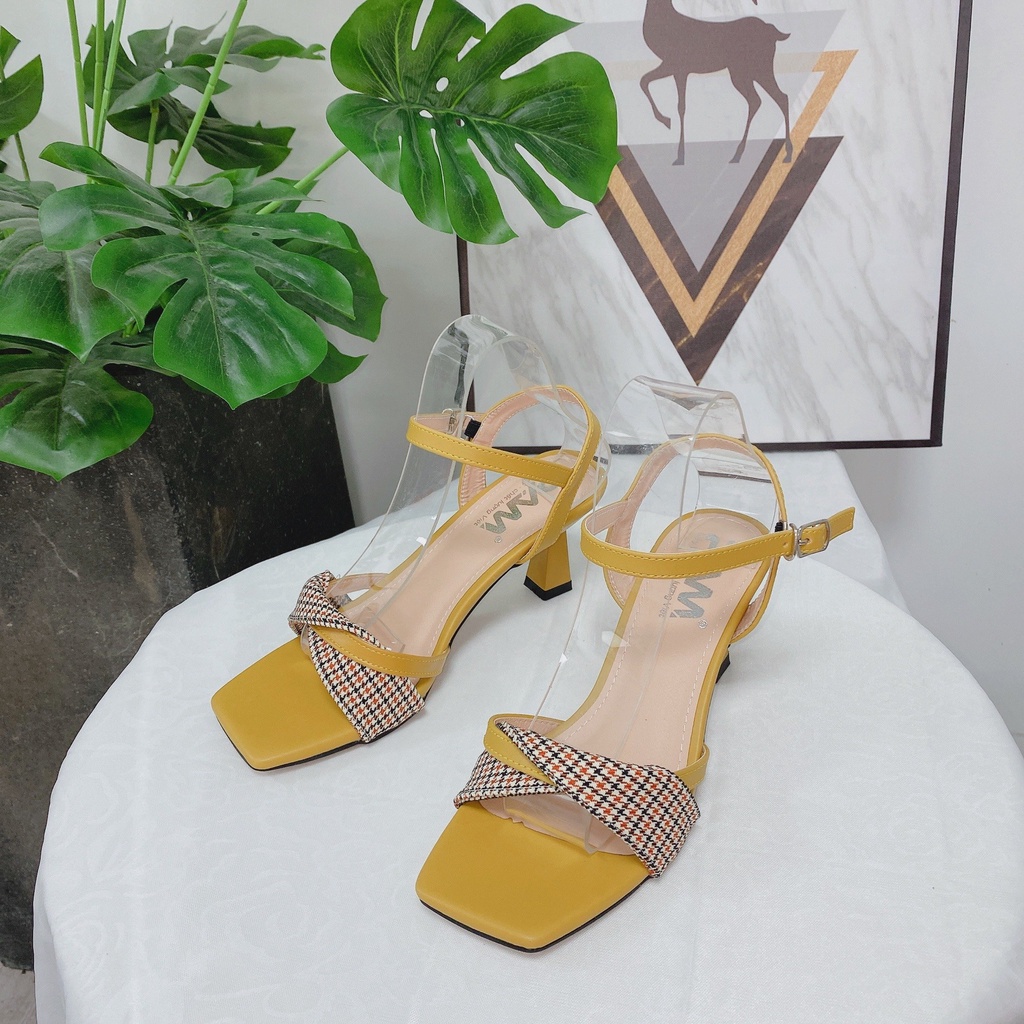 Giày Sandal Cao Gót PAM Giày Việt - Chất Lượng Việt Quai Chéo Phối Kẻ Caro Xinh Xắn Hot Trend 5cm - SDCGT701 Size 35-39