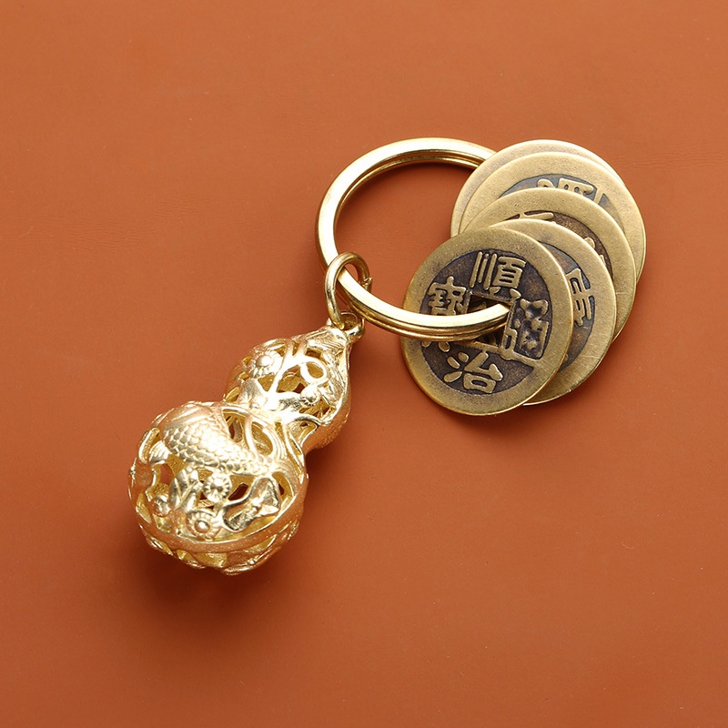 Móc Khóa Trang Trí Phong Thủy Bằng Đồng Thau Ngũ Hoàng ᴛɪềɴ Phối,Quả Bầu,Túi ᴛɪềɴ