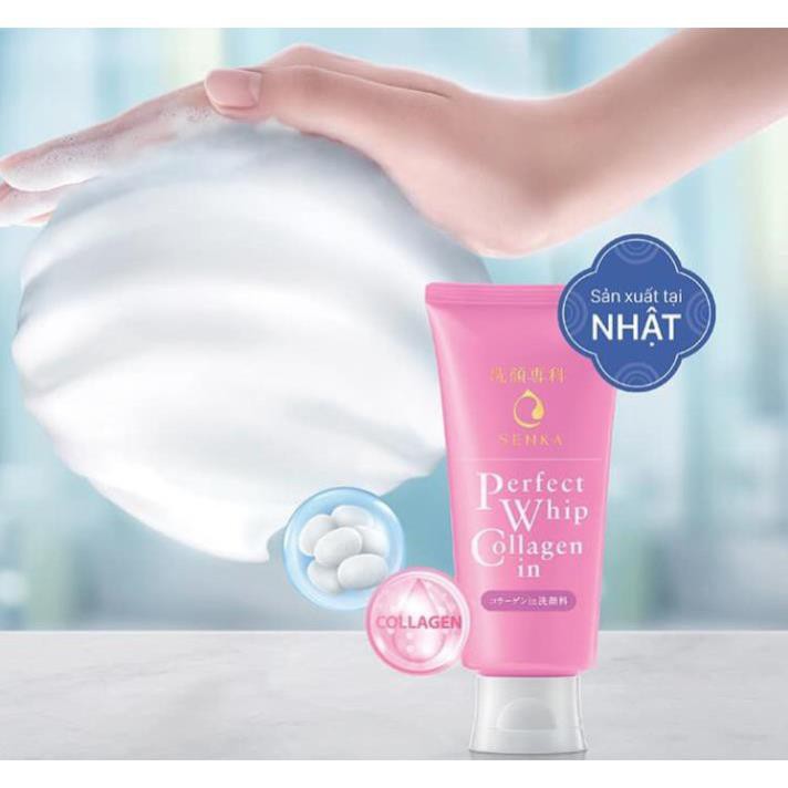 (SALE) Sữa Rửa Mặt Ẩm Mịn Và Săn Chắc Da Senka Perfect Whip Collagen chính hãng nội địa Nhật Bản