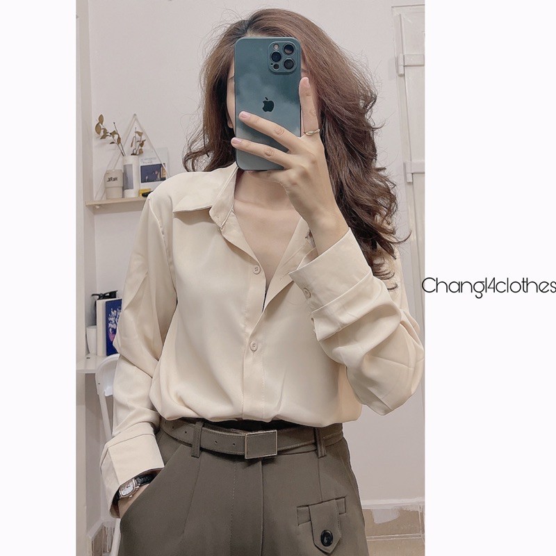 Áo sơ mi nữ siêu xinh, áo sơ mi công sở chất lụa đẹp nhiều màu (hồng trắng vàng)