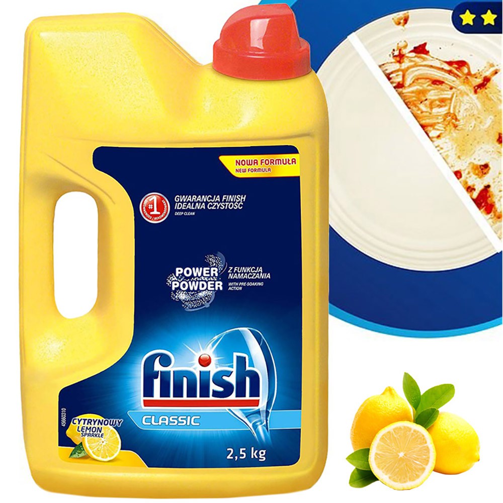 Bột rửa chén Finish Dishwasher Power Powder Lemon Sparkle 2,5 kg - hương chanh