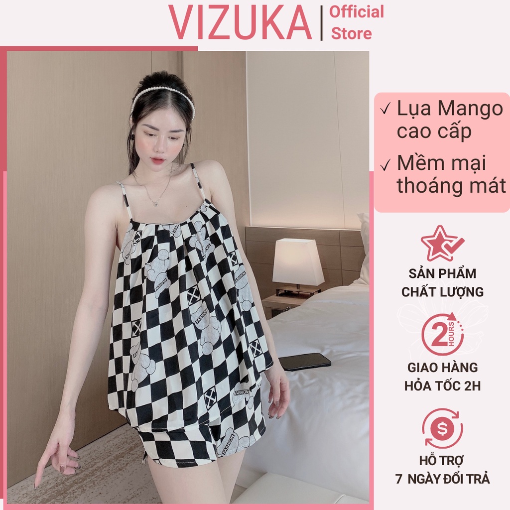 Đồ ngủ sexy pijama nữ bộ 2 dây lụa cute mặc nhà VIZUKA