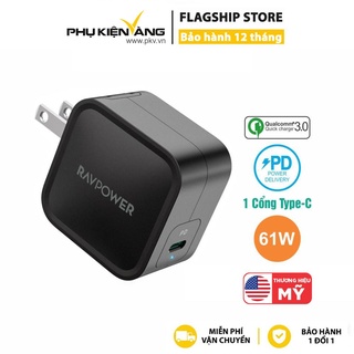 Củ sạc ravpower 1 cổng usb-c 61w pd 3.0 cho ip/tablet táo/laptop táo-công nghệ gan rp-pc112-hàng