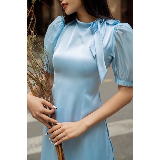 Ceci Cela - Áo Dài Lụa Nơ Cột Tay Phồng Thời Trang Mùa Xuân Viên Minh 3