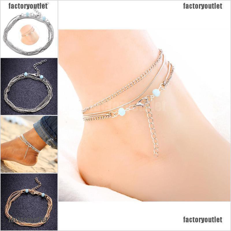 {factoryoutlet} Boho Multilayer Anklets Beads Chain Ankle Bracelet Barefoot Sandal Beach Jewelry adover