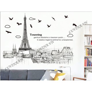 Decal dán tường LUVINA trang trí phòng khách, phòng ngủ, phòng ăn - thành phố pari nâu
