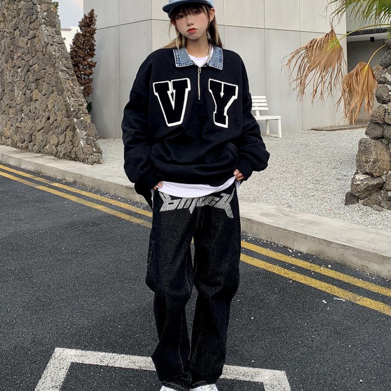 Áo nỉ dài tay cổ gập thêu chữ thời trang
 | BigBuy360 - bigbuy360.vn