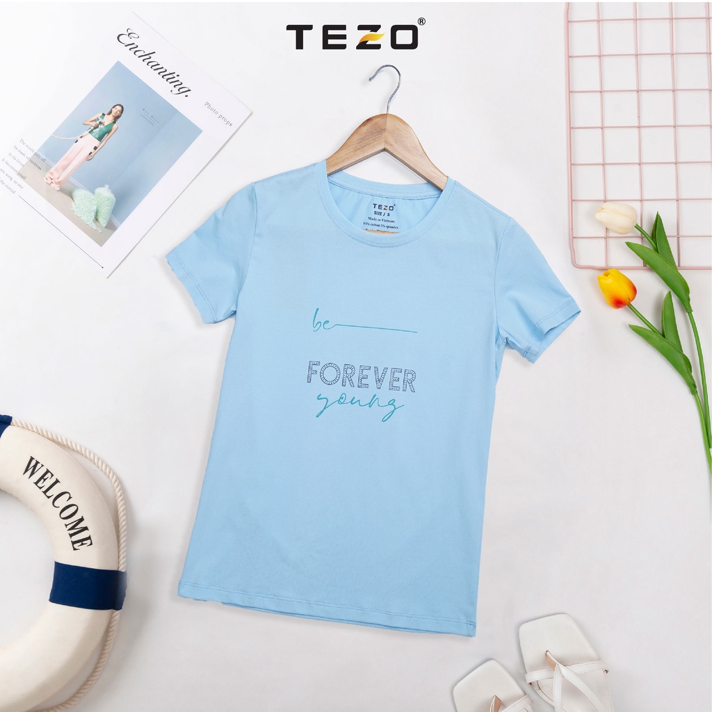 Áo phông nữ in hoạ tiết chữ TEZO năng động thoải mái 2202APOH08