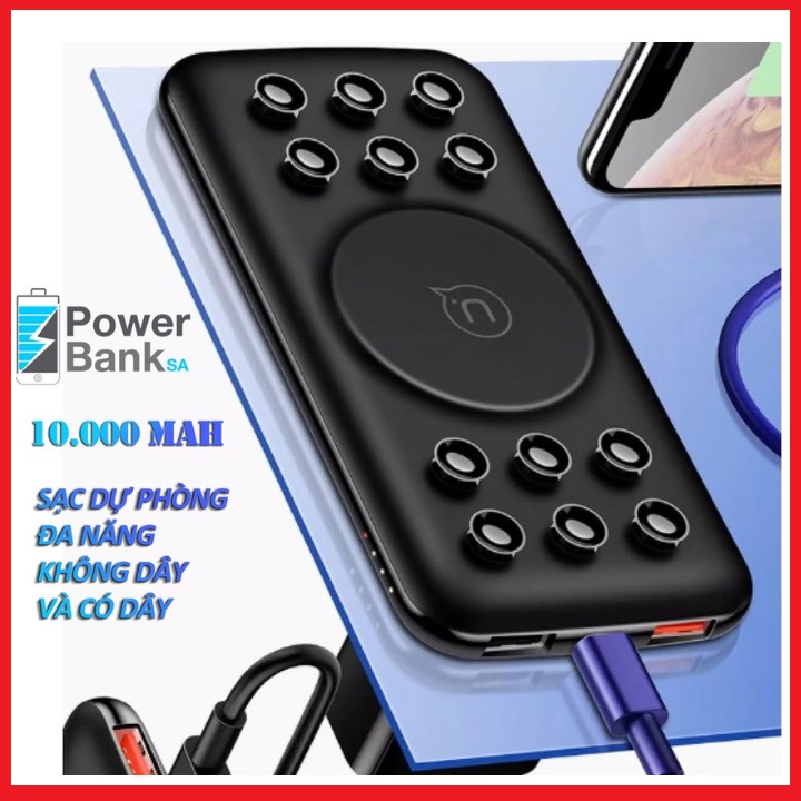 Sạc Dự Phòng Không Dây 10000Mah-Hỗ Trợ Có Cốc Hút Rất Dính Chắc Chắn-Bảo Hành 12 Tháng