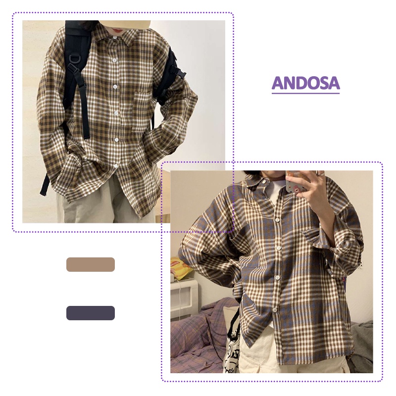 Áo sơ mi nữ kẻ sọc caro hàng Quảng Châu tay dài form rộng kiểu đẹp ANDOSA SM20