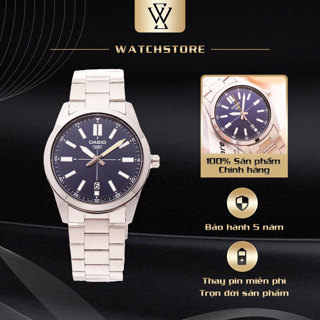 Đồng Hồ Quartz Nam Casio WATCHSTORE MTP-VD02D-2EUDF Thiết Kế Kính Khoáng 41mm, Dây Kim Loại, Vỏ Thép Không Gỉ
