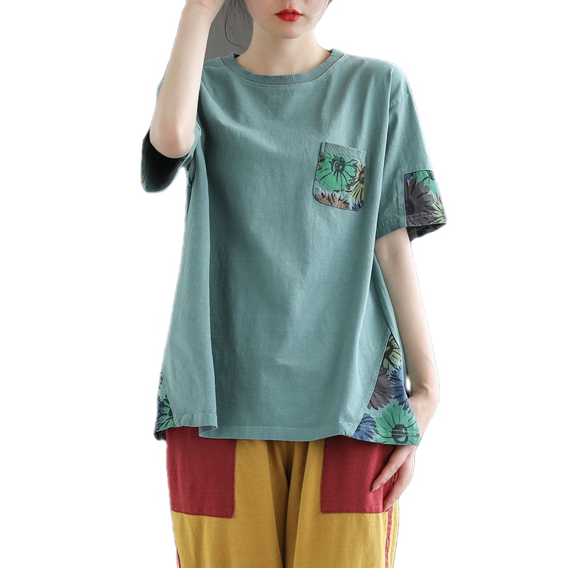 Áo Thun 100% Cotton Tay Ngắn Cổ Tròn Dáng Rộng Thiết Kế Mới Thời Trang Mùa Xuân Dành Cho Nữ