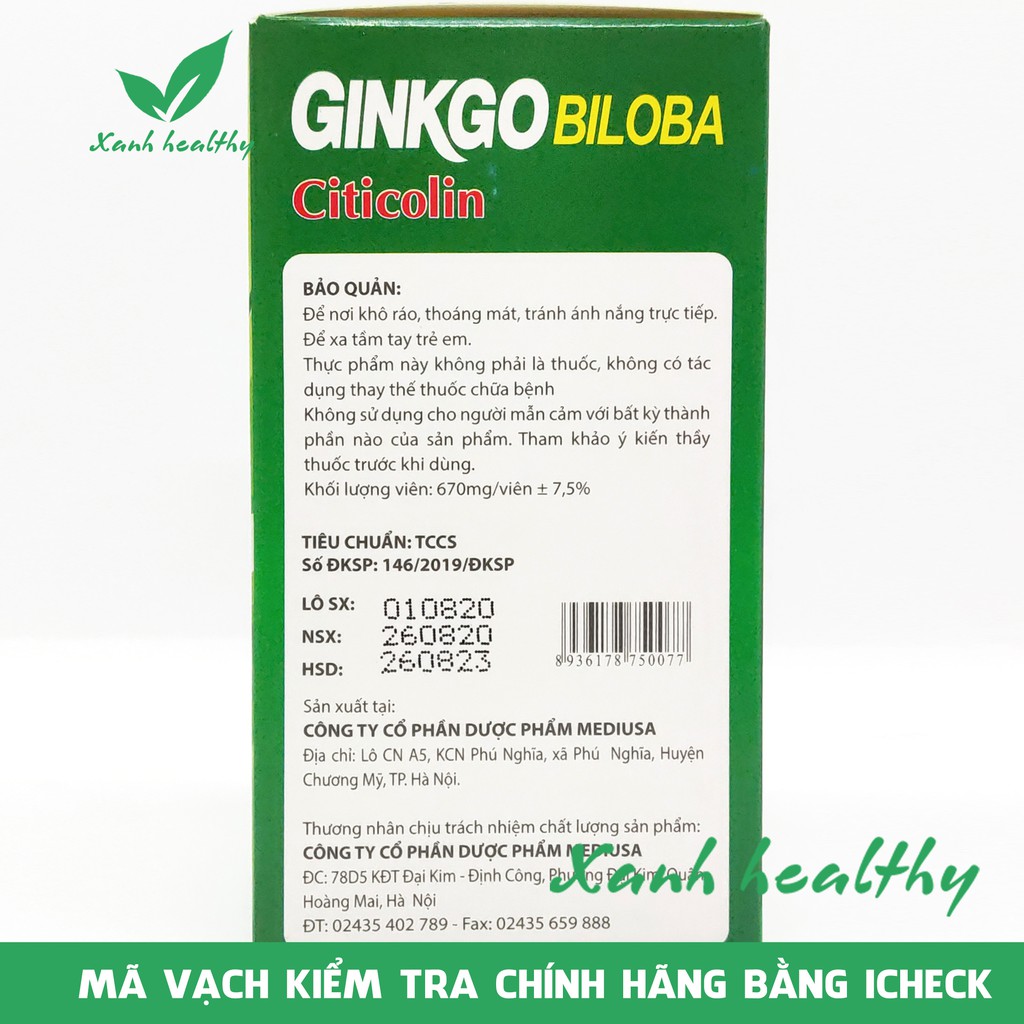 Ginkgo Biloba USA 240mg Viên uống hoạt huyết Tăng cường tuần hoàn não Hàng Chính Hãng