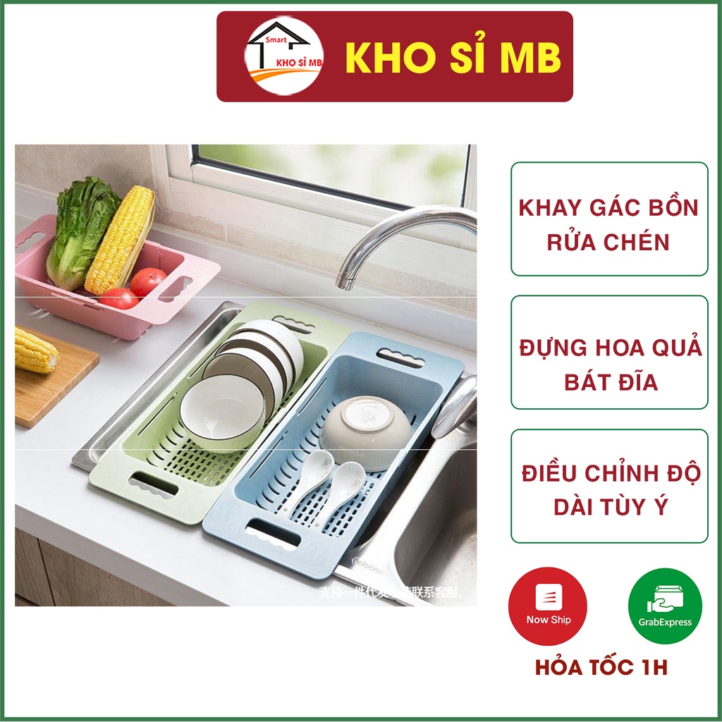 khay để bồn rửa chén, bát đựng hoa quả, rau củ, bát đĩa, kệ nhựa đựng đồ đa năng có thể điều chỉnh độ dài kho sỉ mb