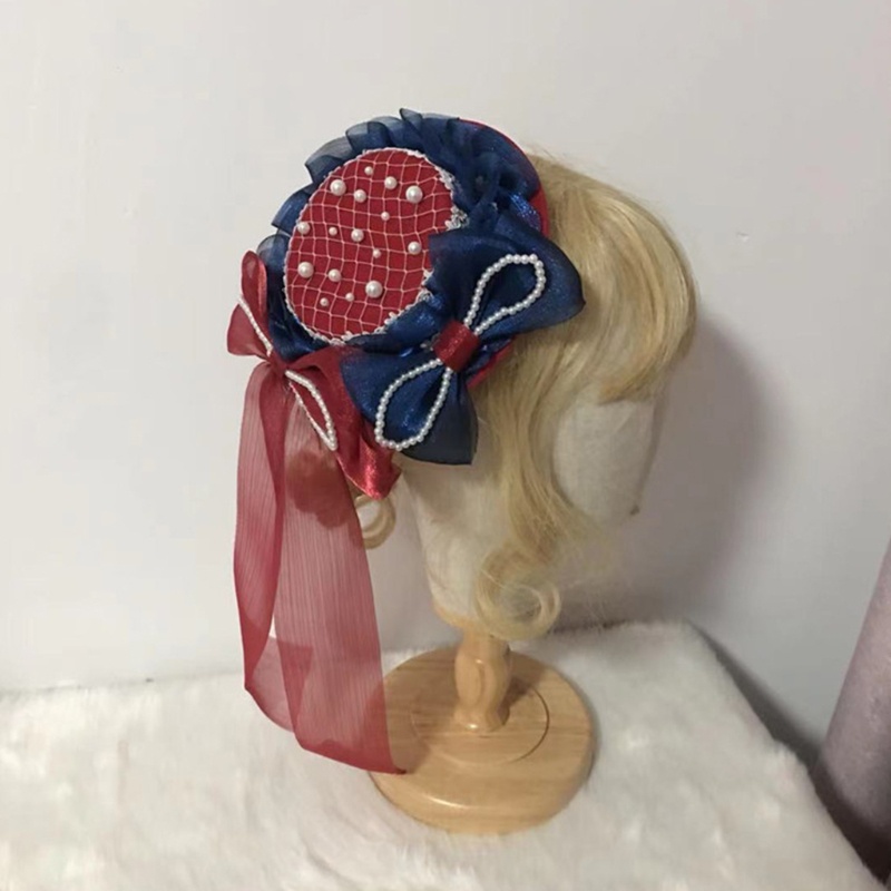 Băng Đô Cài Tóc Phối Ren Lưới Đính Nơ Họa Tiết Hoa Phong Cách Lolita Ngọt Ngào Cho Nữ