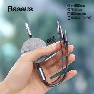 Cáp sạc dây rút lightning - type c - micro baseus fabric flexible 3.5a 3 in 1 chính hãng