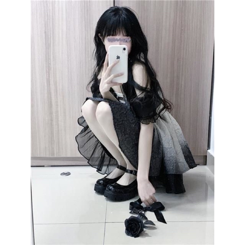 Đầm công chúa màu đen xám Gradient