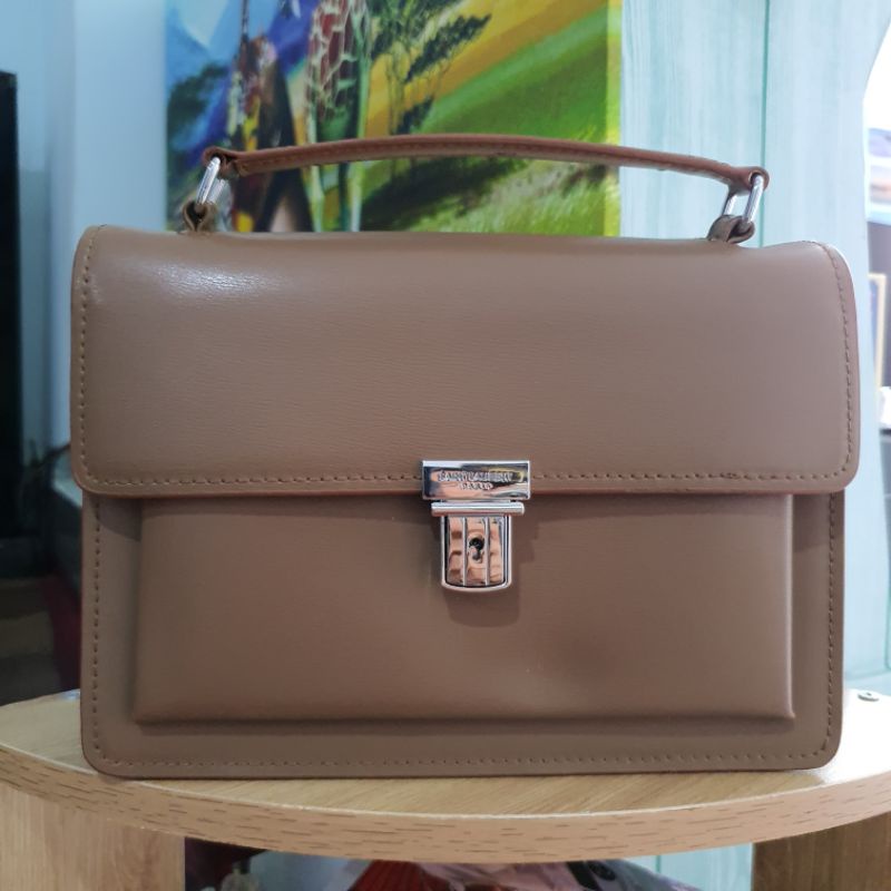 Túi công sở, da bò thật, màu nâu tây, hàng si