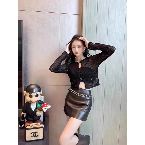 Set áo lưới khuy X kèm áo quây trong hàng QC
