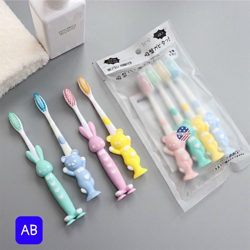 Set 4 Cái Bàn Chải Đánh Răng Hình Thú Có Hút Chân Không Cho Bé