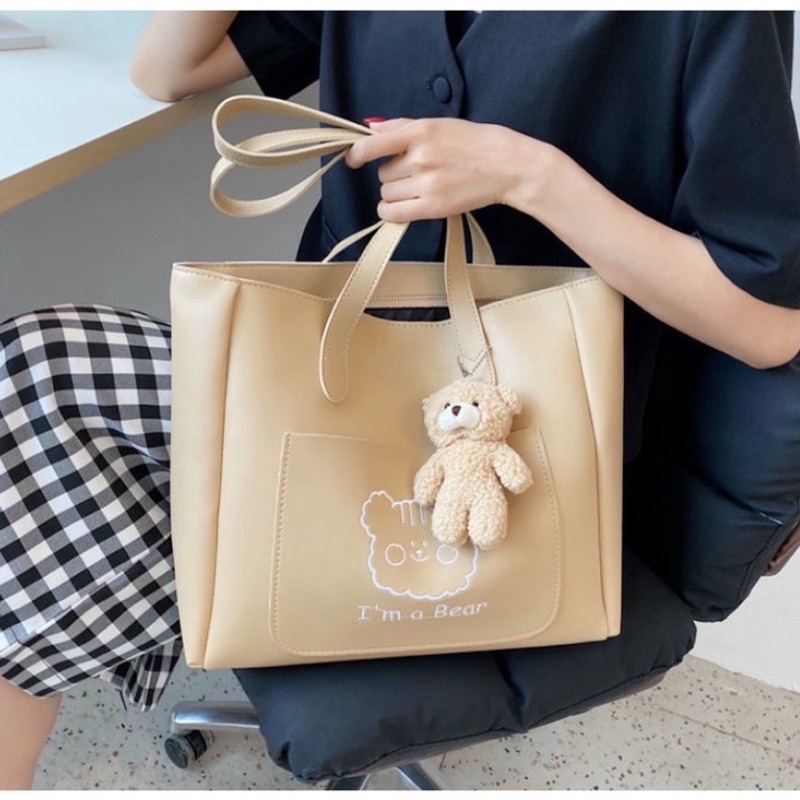 Túi tote daFREESHIPtúi xách nữ đeo chéo thời trang công sở đi học đi chơi tặng kèm gấu xinh