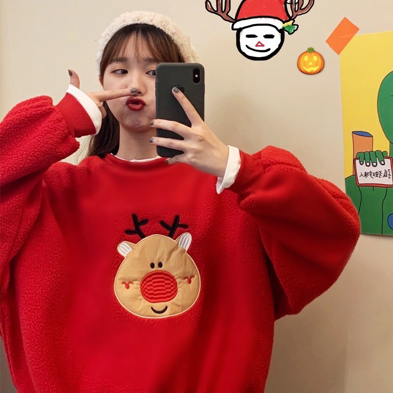 Áo Nỉ Nữ Dài Tay Họa Tiết Giáng Sinh Bông Tuyết, Tuần Lộc, Cây Thông - Áo Sweater Noel Xanh Đỏ Đen Trắng Mặc Đơn Đôi Nhó