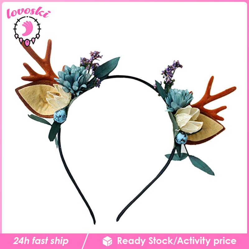 Băng Đô Cài Tóc Hình Sừng Hươu Đính Hoa Dễ Thương