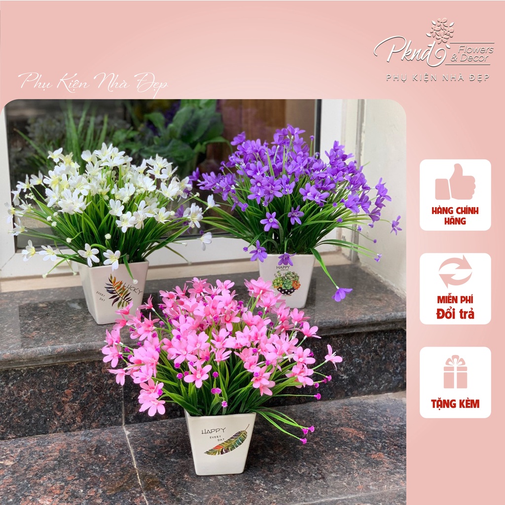 Chậu hoa giả thủy tiên lụa để bàn đẹp( chậu không Decal) PKND FLOWERS &amp; DECOR