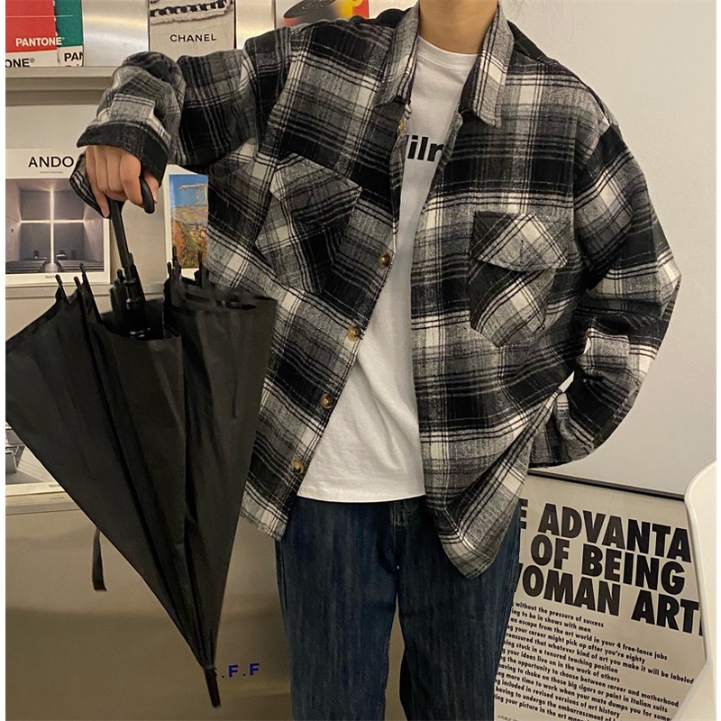 SUXI Áo Sơ Mi Nữ Ca Rô Dài Tay Cổ Bẻ Thời Trang Hàn