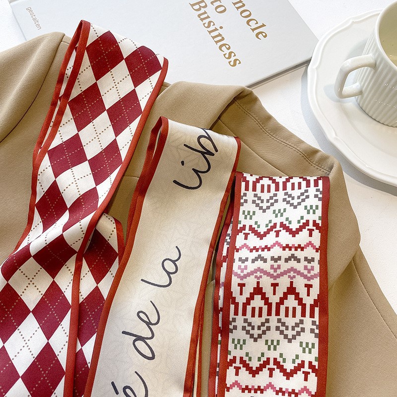 Bộ 5 Khăn Quàng Cổ / Băng Đô Cài Tóc Bằng Lụa Thắt Nơ Ruy Băng Nhỏ Xinh Đa Năng