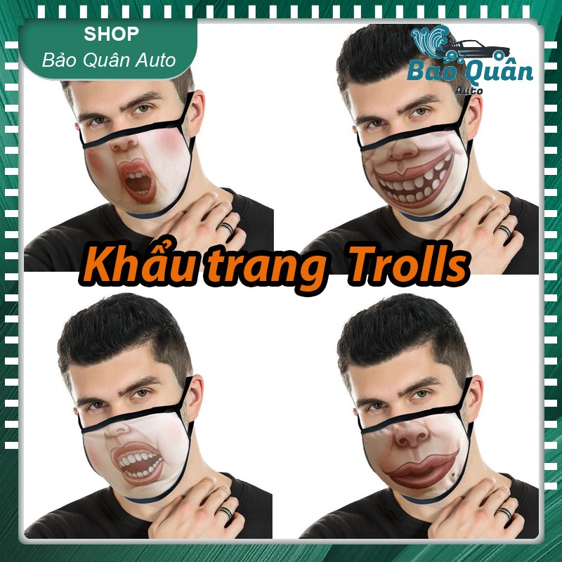 Khẩu trang 3D Trolls hình mặt cười vui nhộn cực độc 100% Cotton