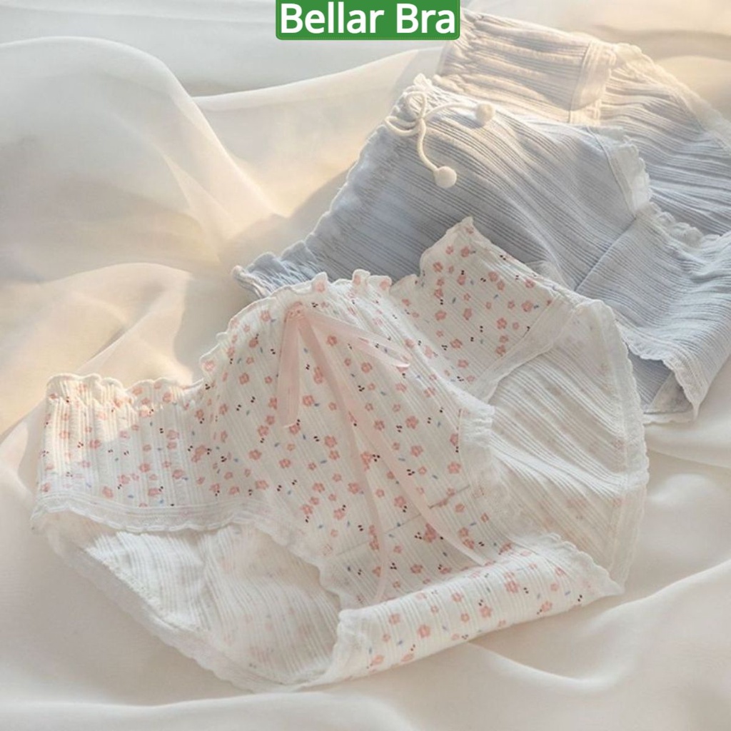 Quần lót nữ cotton, quần lót viền ren gân tăm đinh nơ nhiều họa tiết dễ thương L128