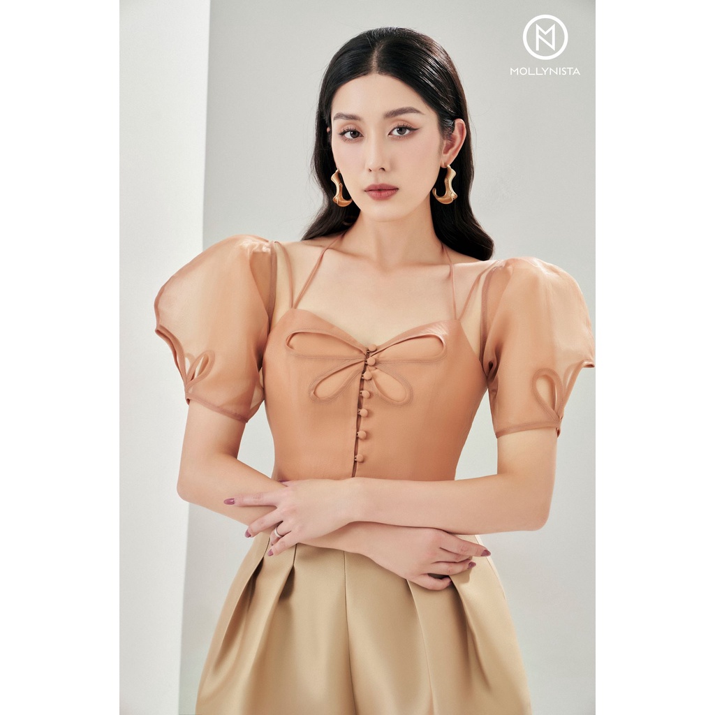 MOLLYNISTA - Áo kiểu Merisa von tơ nhũ croptop khoét cánh hoa quyến rũ nữ tính thiết kế cao cấp đi chơi đi tiệc gợi cảm