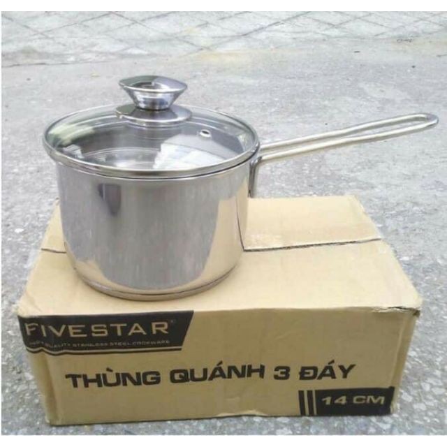 {Hàng Chính Hãng} Quánh Nấu Bột Inox 3 Đáy 12,14,16cm Fivestar Nắp Kính Dùng Bếp Từ {Giá Rẻ}