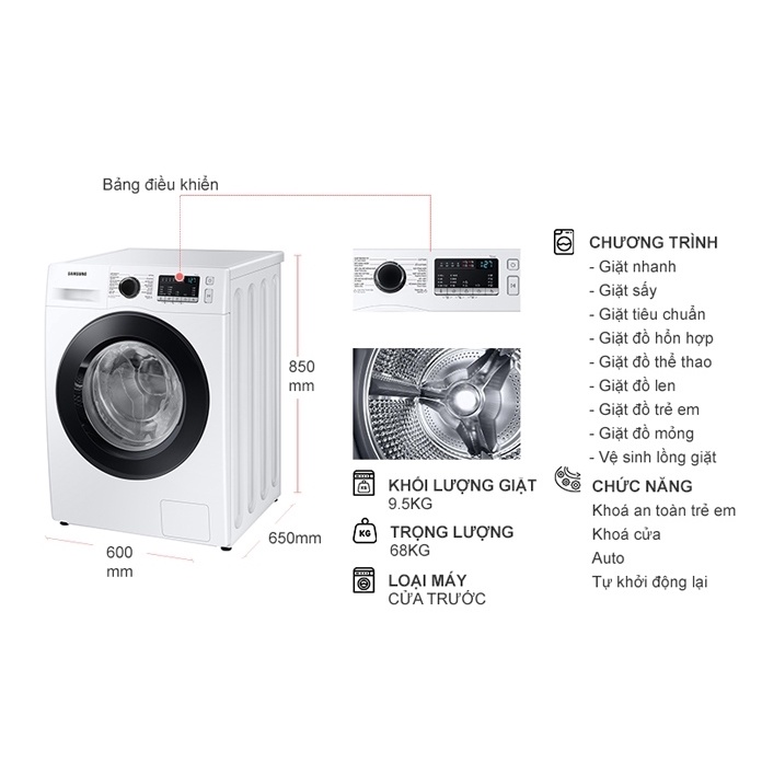 Máy Giặt Sấy Samsung Inverter 9.5 Kg WD95T4046CESV 2021 - dienmaykhore