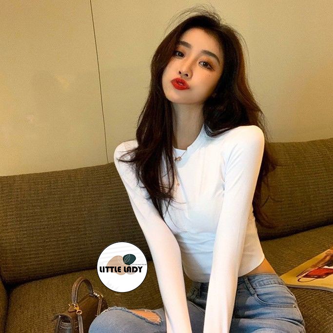 Áo Croptop Tay Dài Cổ Tròn Thun Co Dãn "ÁO CROPTOP TAY DÀI" | BigBuy360 - bigbuy360.vn